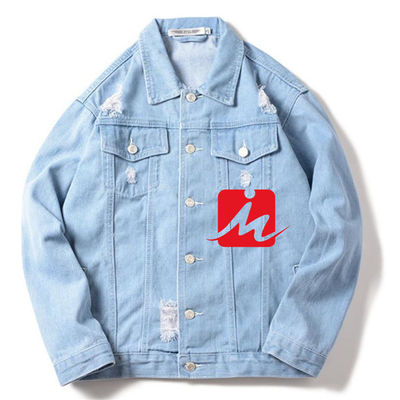ポリエステル綿の刺繍のデニムのジャケットのStreetwearの偶然の乗車のジャケット