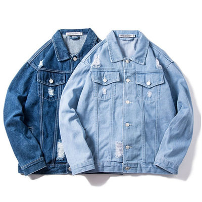 ポリエステル綿の刺繍のデニムのジャケットのStreetwearの偶然の乗車のジャケット