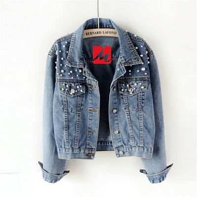 Blouse Mandarin Collar Jacket偶然の刺繍のデニムのジャケットの女性