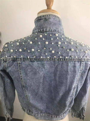 Blouse Mandarin Collar Jacket偶然の刺繍のデニムのジャケットの女性