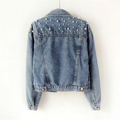 Blouse Mandarin Collar Jacket偶然の刺繍のデニムのジャケットの女性
