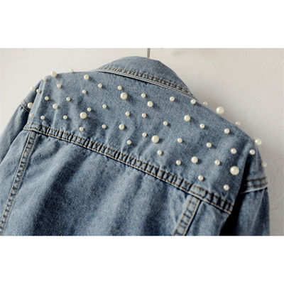 Blouse Mandarin Collar Jacket偶然の刺繍のデニムのジャケットの女性